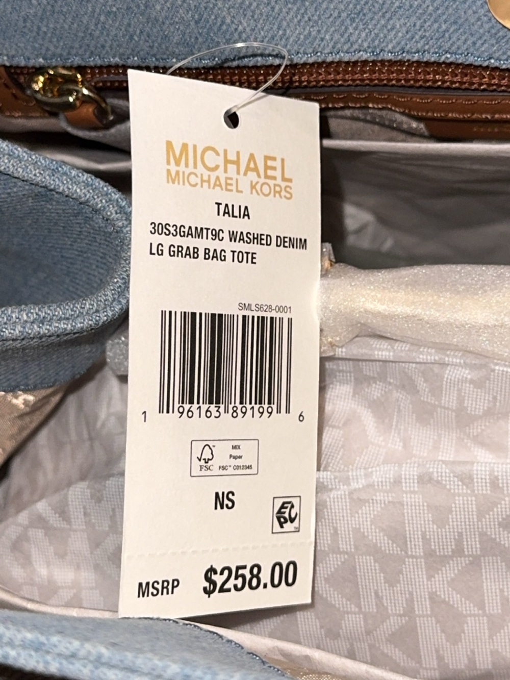 NWT $258 Michael Kors Talia Lrg Grab Bag Canvas Tote/Purse Wash Denim AUTHENTIC - Picture 5 of 16